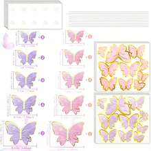 40/80/160pcs 3D Butterfly Cupcake Toppers, Birthday Anniversary Women Party Decorations, Butterfly Wall Stickers Background Decor, Suitable For Wedding, Party, Theme Party, Home, Cake Decoration - Multicolor - View 3