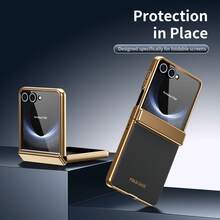 VIETAO 電鍍材質人造皮革全包覆保護手機殼，適用於 Galaxy Z Flip 8 7 6 5 Flip6 Flip5，附鋼化玻璃螢幕保護膜手機殼 - 黑色 - 查看 6