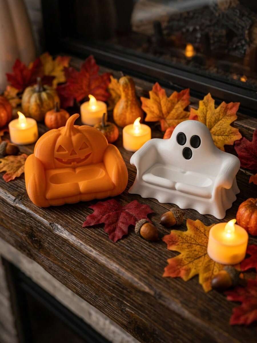 Cute Halloween Pumpkin & Ghost Mini Sofa Set, Spooky Resin Desktop Decor & Figurines, Halloween Home Decoration Gift - Multicolor - View 1