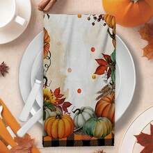 2/4/48pcs Autumn Series Multi-Color Pumpkin Border Pattern Printed Kitchen Towels - Ultra Soft, Highly Absorbent Polyester Tablecloths And Hand Towels, Perfect For Holiday Decor, Kitchen Decor, Party Decor. - Multicolor - View 7