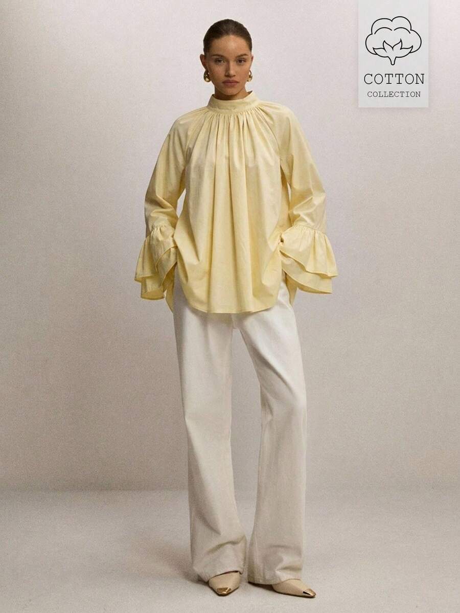 Women Blouses & Shirts - 鵝黃色 - 查看 1