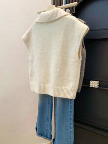 Chaleco de punto sin mangas con botones delanteros para mujer, top cómodo de estilo urbano, adecuado para Halloween, Acción de Gracias, Navidad, otoño/invierno - Blanco - Ver 8