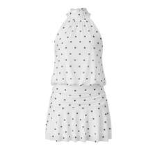 Women's Pleated Waist Sheer Mesh Ruffle Mini Dress Summer Casual Halter Neck High Neck Bodycon Short Dress Self-Tie Backless Sundress Party Clubwear - F210809-白色 - 查看 10