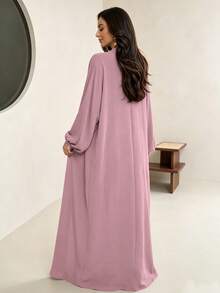 1 Set Soft Muslim 3-Piece Abaya Dress Inner Layer + Cardigan + Belt Classic Versatile Style - Multicolor - View 6
