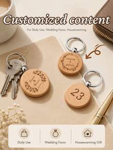 Custom 1/10/20pcs Wooden Keychain Round Key Ring Engraved Wooden Key Holder For Hotel Room Key Tags, Gifts, And Other Purposes - Multicolor - View 11