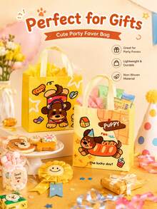 1/4/8/12pcs Cute Puppy Print Nonwoven Tote Gift Bag Available In 4 Styles Colorful Cartoon Dog Theme Carry Bag With Soft Handles Lightweight Roomy Design For Birthday Party Favors Holiday Treats Shopping Gift Wrapping, Reusable Bags - Puppy - View 4