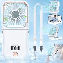 Mini Handheld Fan With Digital Display, Foldable Neck Fan, USB Rechargeable 3000mAh Battery, 180° Adjustable, 3-Speed Wind Settings, Perfect For Personal Cooling, Travel And Sports - Handheld Fan - View 10