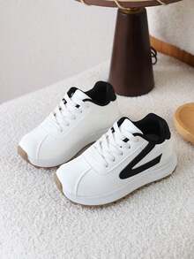 1 Pair Kids' Spring New Popular Style Versatile Casual Sports Shoes, Flat Bottom Sneakers For Girls And Boys - Beige - View 3