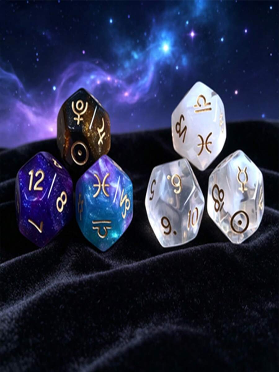3 buah/Dadu Zodiak 12 Sisi, Dadu D12 Langit Berbintang Dua Warna dengan Simbol Astrologi, Set Dadu Poliedral Resin, Cocok untuk Permainan Meja, Permainan Pesta, Ramalan, dan Koleksi Hadiah Keberuntungan