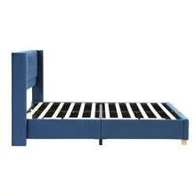 With Slatted Base And Headboard, Button Tufting, Rivet Decoration, Wooden Legs, Linen - 藍色 - 查看 9