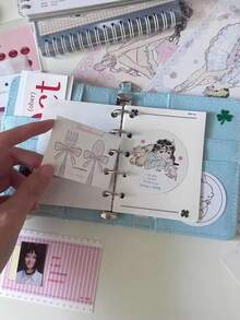 M5 Loose-Leaf Mini Notebook Sticker Storage Album Sticker Collection Book Card Storage Album Pink Blue Denim Heart Loose-Leaf Notebook With Elastic Band Photo Card Collection Album Idol Photo Album - M5 - View 5