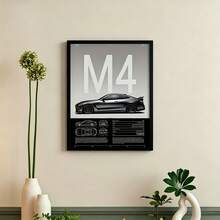 1件裝現代M4標誌與超級跑車技術藍圖風格海報－黑色汽車帆布印畫，靈感設計，空氣動力學車輛規格圖表，無框牆面藝術，適合男士私人空間、居家辦公室裝飾、萬聖節裝飾 - 卡通 - 查看 2