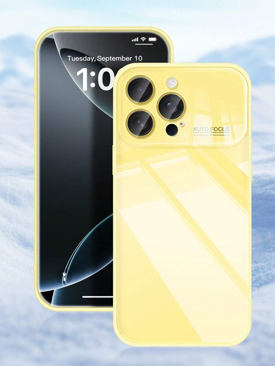 KOOLIFE Luxury Glossy Tempered Glass Phone Case With Letter Design, Anti-Drop Frame, Lens Protection, Hard Back Cover, Compatible With Apple 17/17 Pro/17 Pro Max/16/16 Pro/16 Pro Max/15/15 Pro/15 Pro Max/14/14 Pro/14 Pro Max/13/13 Pro/13 Pro Max/12/12 Pro/12 Pro Max/11/11 Pro Max, Suitable For Birthday Gift, Anniversary, Girlfriend Birthday Gift, Back To School - Yellow - View 1