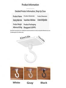 Rotatable Self-Adhesive Ceiling Hook, Drill-Free Adhesive Multi-Function Hook, Suitable For Hanging Plants, Lanterns, Wind Chimes, Kitchen Utensils, Bathroom Accessories, Home Storage, Yard And Holiday Decorations - Multicolor - View 10