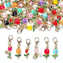 20pcs Mixed Color Tulip Keychains, Enamel Flower Bag Charms, Cute Floral Backpack Pendant Accessories, Suitable As Gifts For Teenagers - Multicolor - View 2
