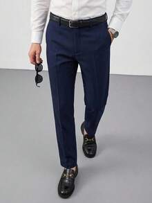 DAZY Men's Formal Black Solid Color Long Dress Pants, Gentleman's Trousers, Business Formal Style, Fall - Navy Blue - View 6