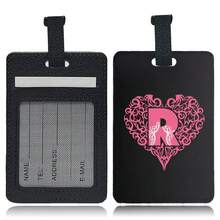 PU Leather Suitcase Tag With Hidden Card Slot Detachable Quick Release Strap Anti Scratch Wearproof Portable For Business Travel Overseas Trip Student Bag And All Luggage Sizes Initial Name Love Letter 26 Letters Pattern - Black 1pc - View 23