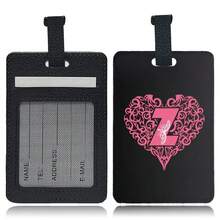 PU Leather Suitcase Tag With Hidden Card Slot Detachable Quick Release Strap Anti Scratch Wearproof Portable For Business Travel Overseas Trip Student Bag And All Luggage Sizes Initial Name Love Letter 26 Letters Pattern - Black 1pc - View 28