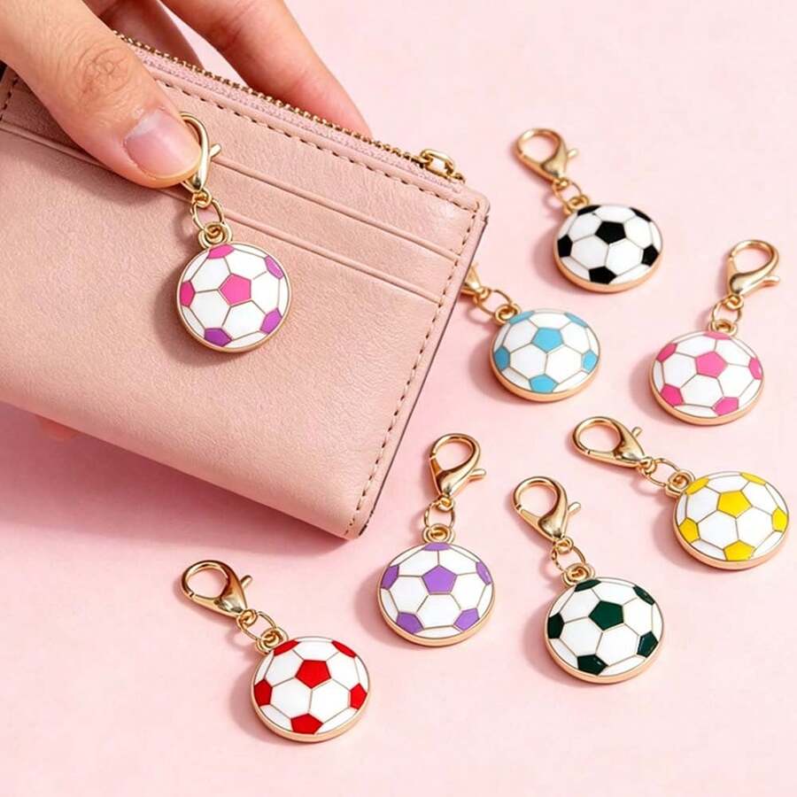 10/20 Pcs Assorted Colors Soccer Keychains, Enamel Sports Ball Bag Charms, Mini Football Backpack Pendant Accessories Gift For Teens Sports Fans - Multicolor - View 1