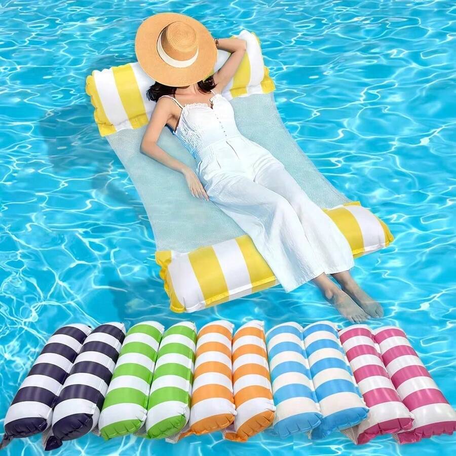 2pcs Inflatable Folding Floating Pool Party Water Hammock Air Mattress PVC Striped Water Floating Air Cushion - Multicolor - View 1