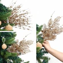 8 piezas de tallos de bayas con purpurina de champán, flores artificiales versátiles para decoración del hogar, oficina & festividades | Perfecto para Navidad, bodas & fiestas, decoración de árboles, jarrones pequeños, regalos, decoración navideña - Champán - Ver 7