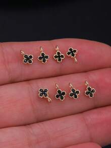 8pcs Mini Four-Leaf Clover Micro-Inlaid Colorful Zirconia Charms DIY Piercing Earrings, Bracelets, Anklets, Waist Chain Accessories, Best Handmade DIY Gift - Multicolor - View 16