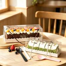 Transparent Rectangular PET Disposable Packaging Box With Rope Handle, Can Be Used As Gift Box. Kitchen Essentials. Suitable For Home Baking, Wedding Party, Camping, Christmas, Halloween, Snack Box, Party Supplies, Meal Prep Container, Kitchen. - Multicolor - View 1
