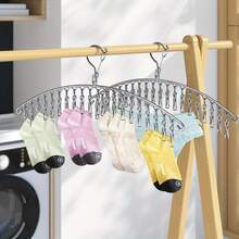 Stainless Steel Drying Rack With 20/40 Clips - Windproof Hanging Rack For Socks And Underwear, No Drilling, Space-Saving Multi-Function Hook, Suitable For Home And Retail Use, Perfect For Back To School, Stainless Steel Drying Rack, Multi-Clip Socks And Underwear Drying, 2026 New, Suitable For Winter, New Year Gift - Silver - View 9