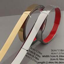 1pc Stainless Steel Flat Metal Decorative Strip, Ceiling Trim Line, Mirror Wall Sticker, Living Room Decoration Gold Tape - A - View 2