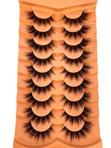 9 Pairs 3D Faux Mink Strip Lashes Black Band Natural Thick Reusable Daily Makeup False Eyelashes - Black - View 11