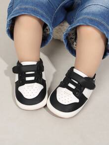 1 Pair Boys Colorblock PU Hook & Loop Design Flat Non-Slip Fashion Versatile Casual Sports Shoes 0-15 Months Pre-Walker Shoes Suitable For Spring And Autumn - Black - View 6
