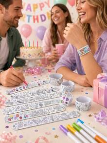 32/22/14/6pcs Birthday Theme Coloring Pages, Party Favors, Birthday Party Interactive Prizes, Party Gifts, Suitable For Filling Birthday Gift Bags (No Other Accessories Included) - Birthday Theme Doodle Bracelet - View 8