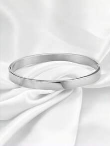 5PCS/1PC Stainless Steel Bracelet, Roman Numeral & White Shell Inlaid & Rhinestone Bracelet, Stackable Jewelry Gift For Women - Silver - View 6