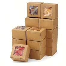 10pcs 4*4*2.5in Birthday Wedding Home Party Festival Heart-Shaped Wavy Transparent Window Dessert Table Gift Baking Pastry Packaging Box Thickened Cardboard Foldable Storage Gift Box Brown / White / Pink / Gold Multi-Color Optional - View 9