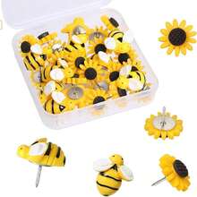 10/20pcs Creative Cartoon Bee Sunflower Large Head Pins, Cork Board Decoration Buttons, Sunflower Flower Head Pins, Felt Wall Buttons - A - View 6