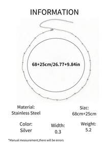 1PC Silver Spaced Bead Waist Chain, Minimalist Single Body Chain, Women's Summer Jeans Vacation Outfit Accessory - Silver - View 5