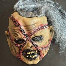 1pc Realistic Rotten Corpse Mask, Horror Bloody Chain Wound Undead Mask With Grey Wig, Scary Monster Mask, Suitable For Carnival Party, Horror Attraction Props - Multicolor - View 5