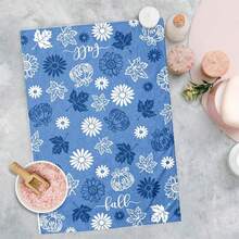 2/4/48pcs Autumn Series Blue Hello Fall Floral Print Kitchen Towels - Ultra Soft, Highly Absorbent Polyester Dish Cloths And Hand Towels, Perfect For Holiday Decor, Kitchen Decor, Party Decor - Multicolor - View 9