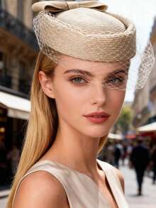 HIMESPORT 2025 Women's Straw Beret Hat With Veil Net Decor, Suitable For Derby Racing, Afternoon Tea, Church, Bridal Wedding, Cocktail Party - A - View 12
