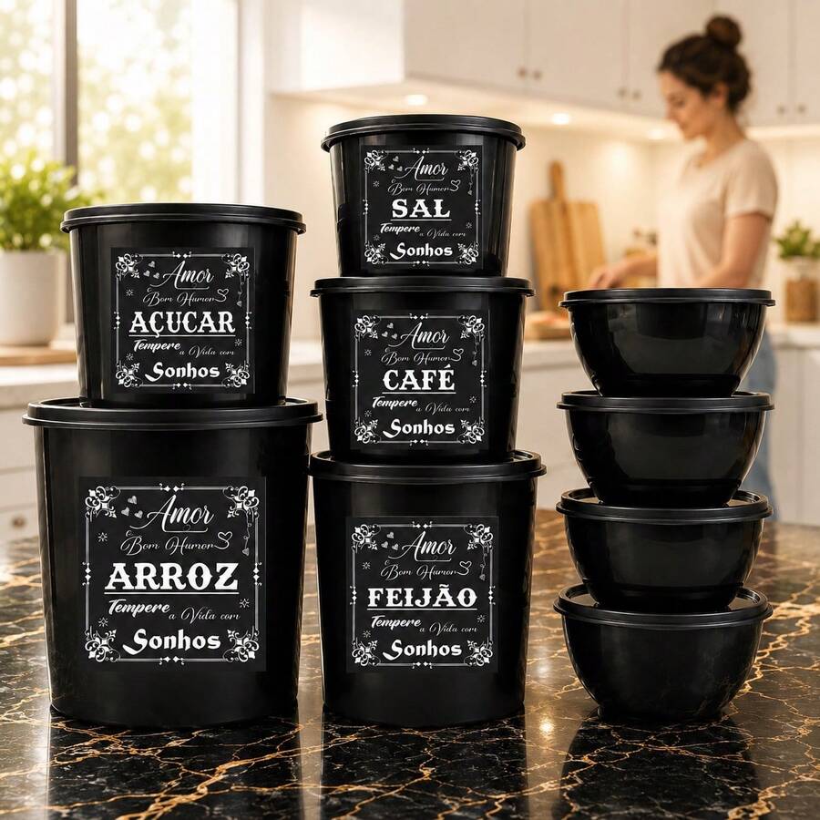 Kit Vasilhas Organizador de Cozinha Potes Mantimentos + Potes Redondos Multiuso - Visão 1