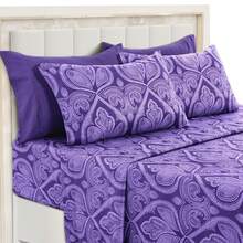 Lux Decor 6-Piece Paisley Bed Sheets High GSM Brushed Microfiber Sheets - Elevate Your Sleep Experience With 16-Inch-Deep Pocket Bedding Sheets & Pillowcases- Back To School- Graduation Gift- All Sizes Available- Winter Vibes, Christmas Decor, - 薰衣草 - 查看 3