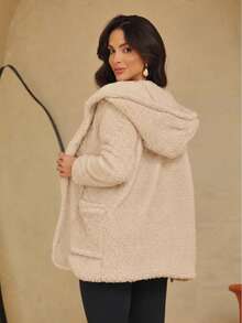 Women's Teddy Jacket With Hood And Lined Pockets - 米色 - 查看 1