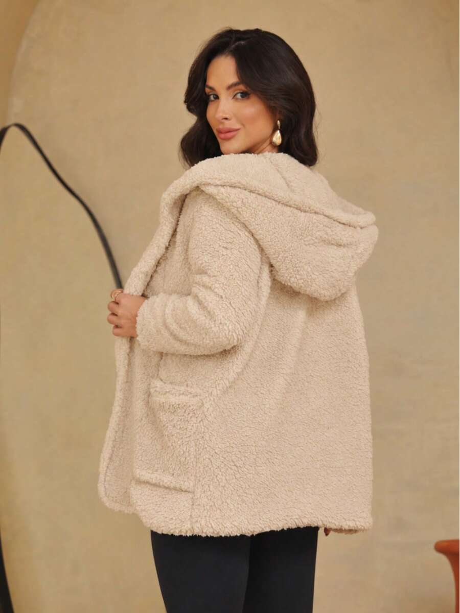 Women's Teddy Jacket With Hood And Lined Pockets - 米色 - 查看 1