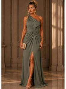 Bridesmaid Dress Guests Promotion Knot Olive Green Fuchsia Black Lilac Terracotta Emerald Royal Red Marsala Navy Without Shine - 橄欖綠 - 查看 1