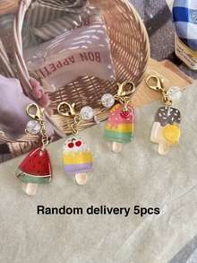 5/10/20/100pcs Summer New Ice Cream Popsicle Keychain Pendant Mini Compact Planner Phone Chain Key Ring Charm Decoration - Multicolor - View 17