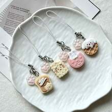 1pc Cute Cartoon Panda Cookie Cake Phone Charm Pendant, Realistic Food Toy Anti-Lost Couple Gift - Multicolor - View 7