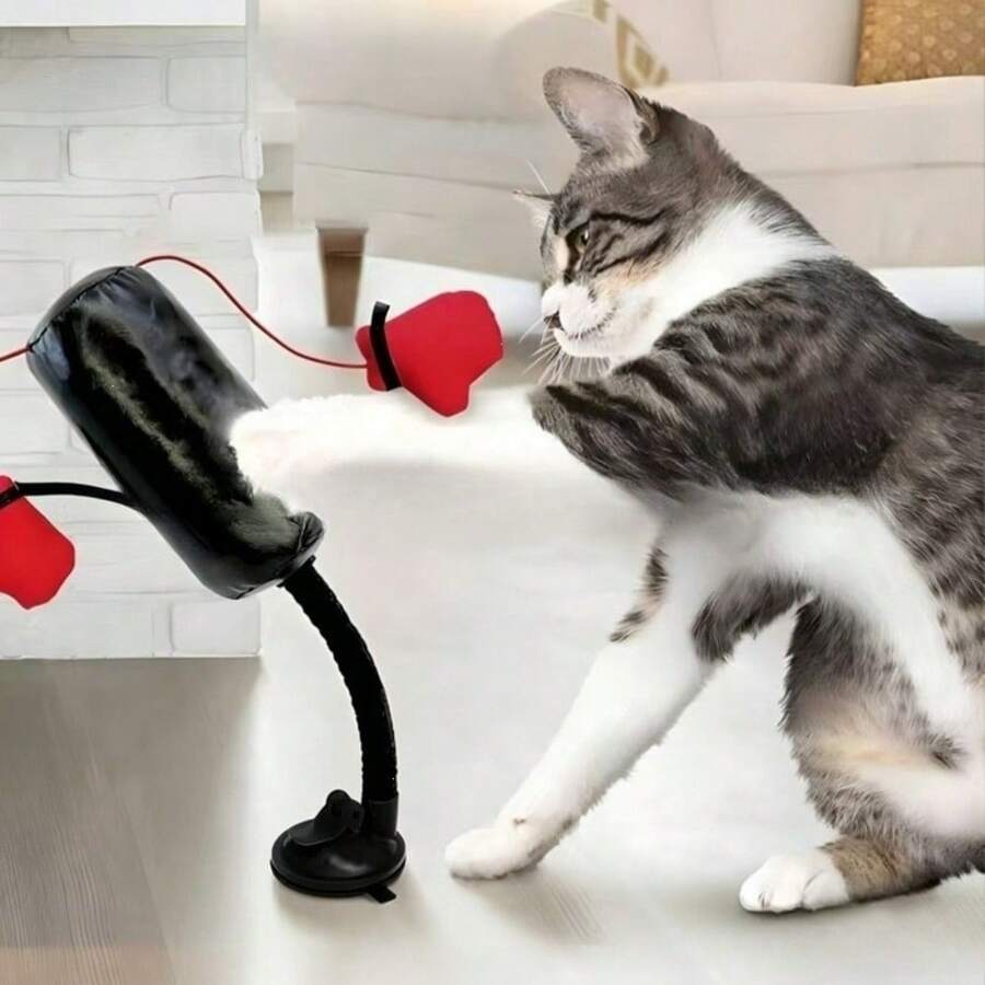 1 pieza Juguete de boxeo con resorte para gato, juguete interactivo de auto-entretenimiento para aliviar el aburrimiento de mascotas, juguete de boxeo multifuncional para interiores - Multicolor - Ver 1