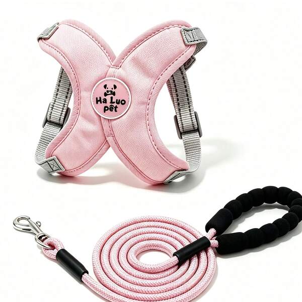 Conjunto de Peitoral e Guia Reflexivo em Formato de X para Cachorro, Peitoral Macio e Acolchoado Ajustável com Ajuste Confortável para Filhote, Guia com Alça Antiderrapante, Anti-Fuga, para Passeio e Treinamento de Cães, Suprimentos para Animais de Estimação, Adequado para Cães Pequenos e Médios