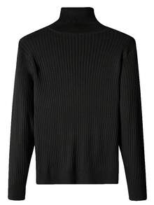 Men's Vintage Ribbed Cable Knit Turtleneck Sweater, Solid Black, Business Casual, Autumn/Winter Knit Inner Layer Base Top - Black - View 3