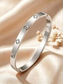 2pcs Small Niche Minimalist Clover Chain Bracelet Made Of Stainless Steel Plated With 18K Gold Embossed Bracelet For Dating And Commuting - Silver - View 3